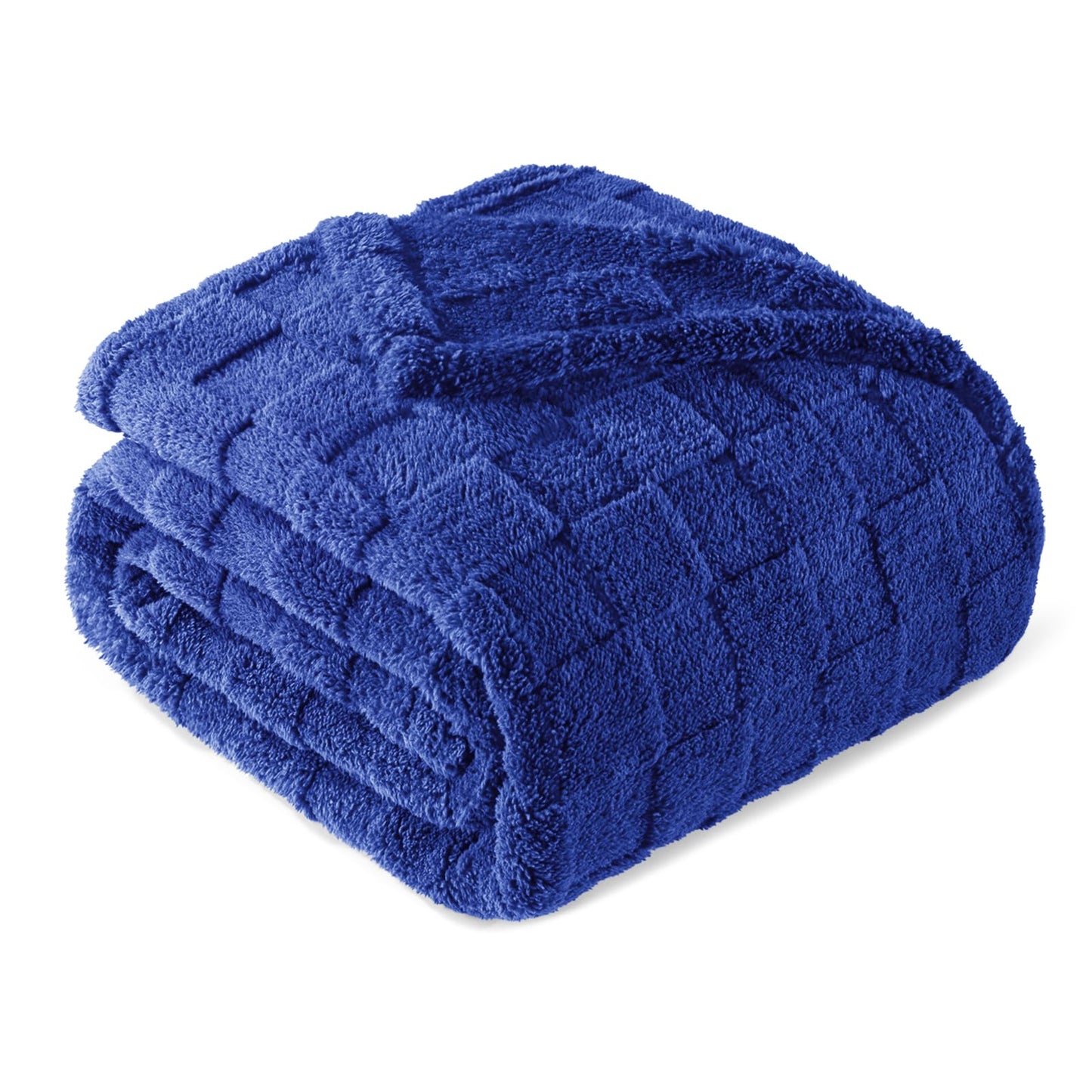 Exclusivo Mezcla Fleece Throw Blanket for Couch,Super Soft and Warm Lightweight Checkered Pattern Blankets for All Seasons, 50x60 Inches, Navy Blue