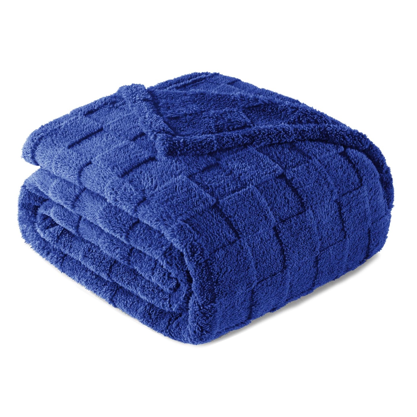 Exclusivo Mezcla Fleece Throw Blanket for Couch,Super Soft and Warm Lightweight Checkered Pattern Blankets for All Seasons, 50x60 Inches, Navy Blue