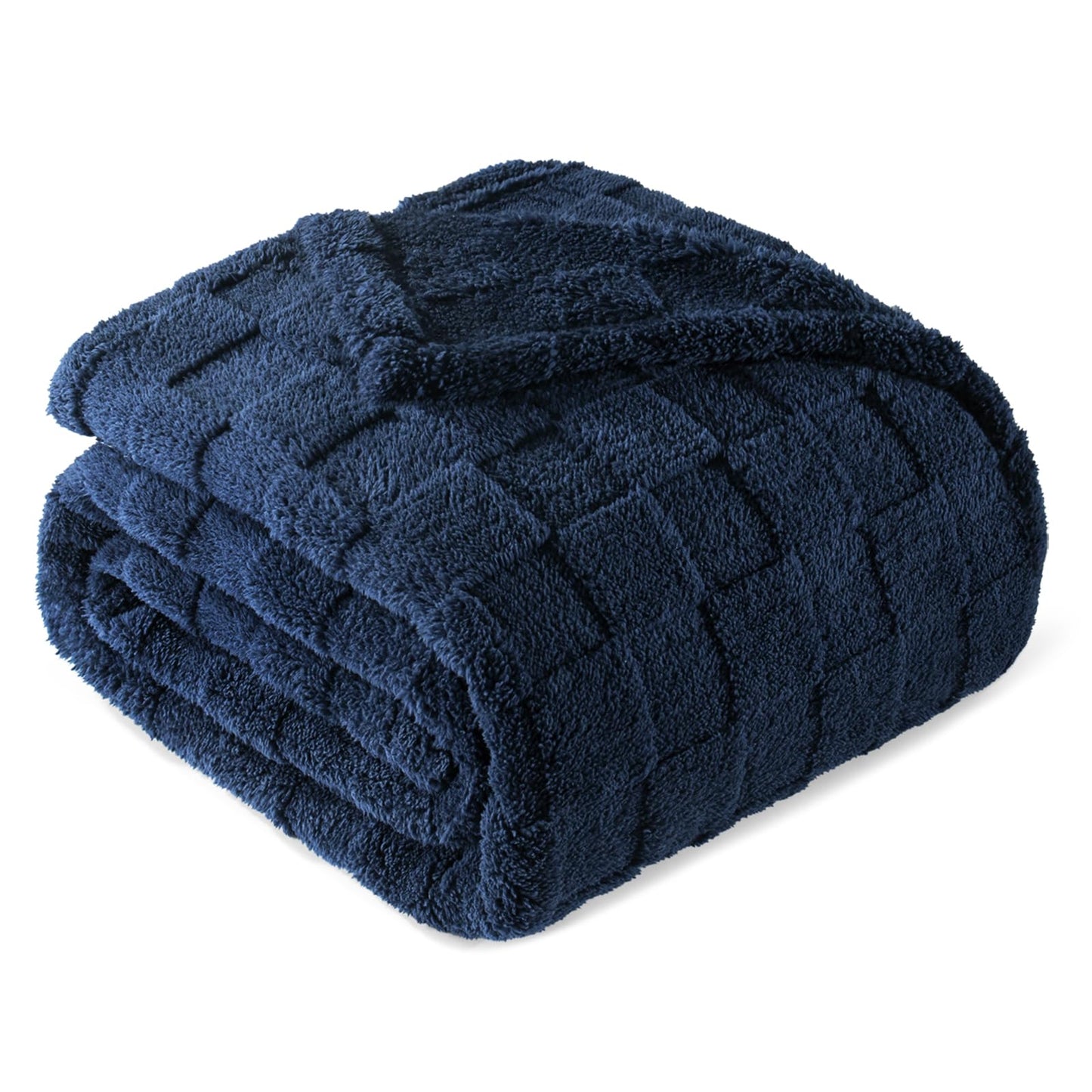 Exclusivo Mezcla Fleece Throw Blanket for Couch,Super Soft and Warm Lightweight Checkered Pattern Blankets for All Seasons, 50x60 Inches, Navy Blue
