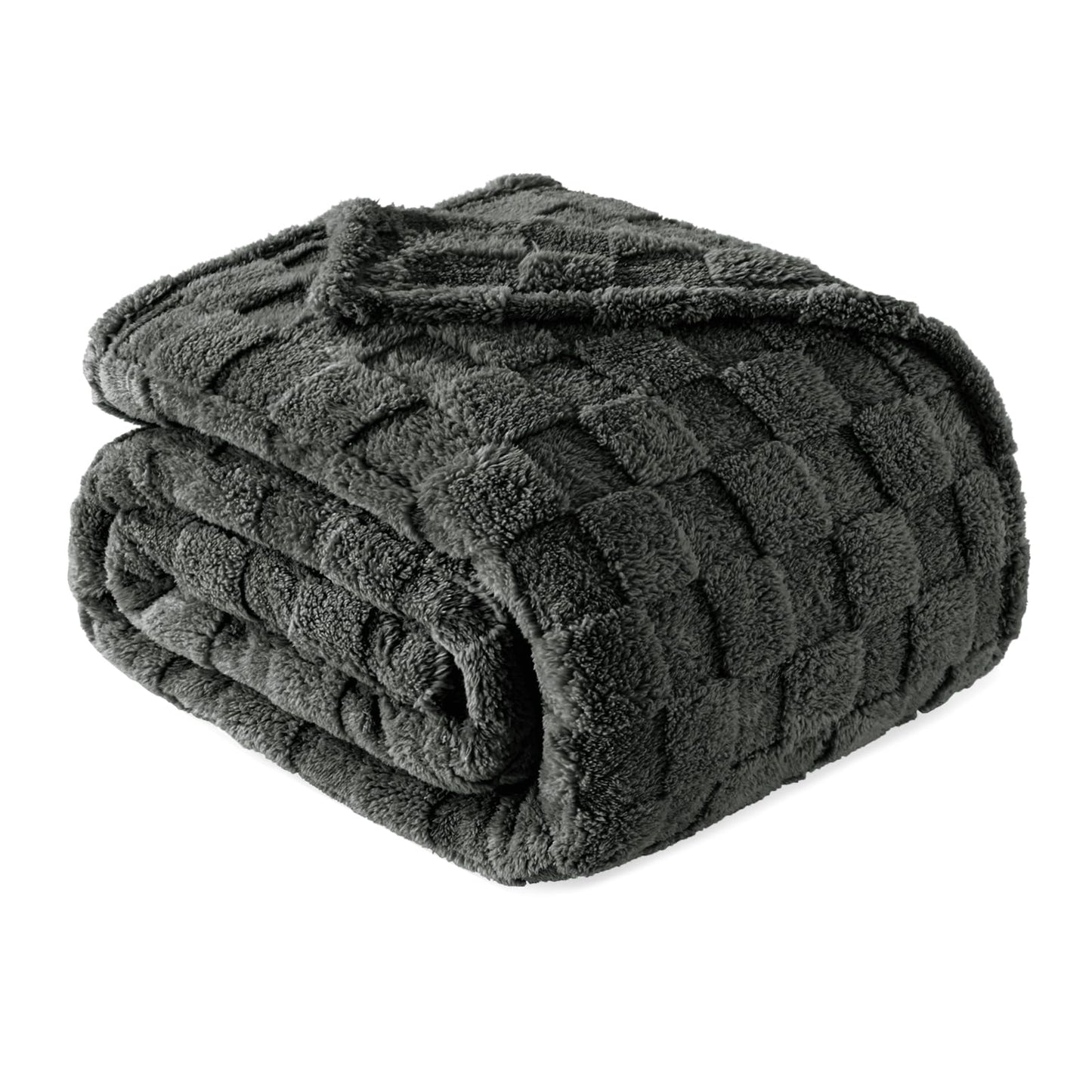 Exclusivo Mezcla Fleece Throw Blanket for Couch,Super Soft and Warm Lightweight Checkered Pattern Blankets for All Seasons, 50x60 Inches, Navy Blue