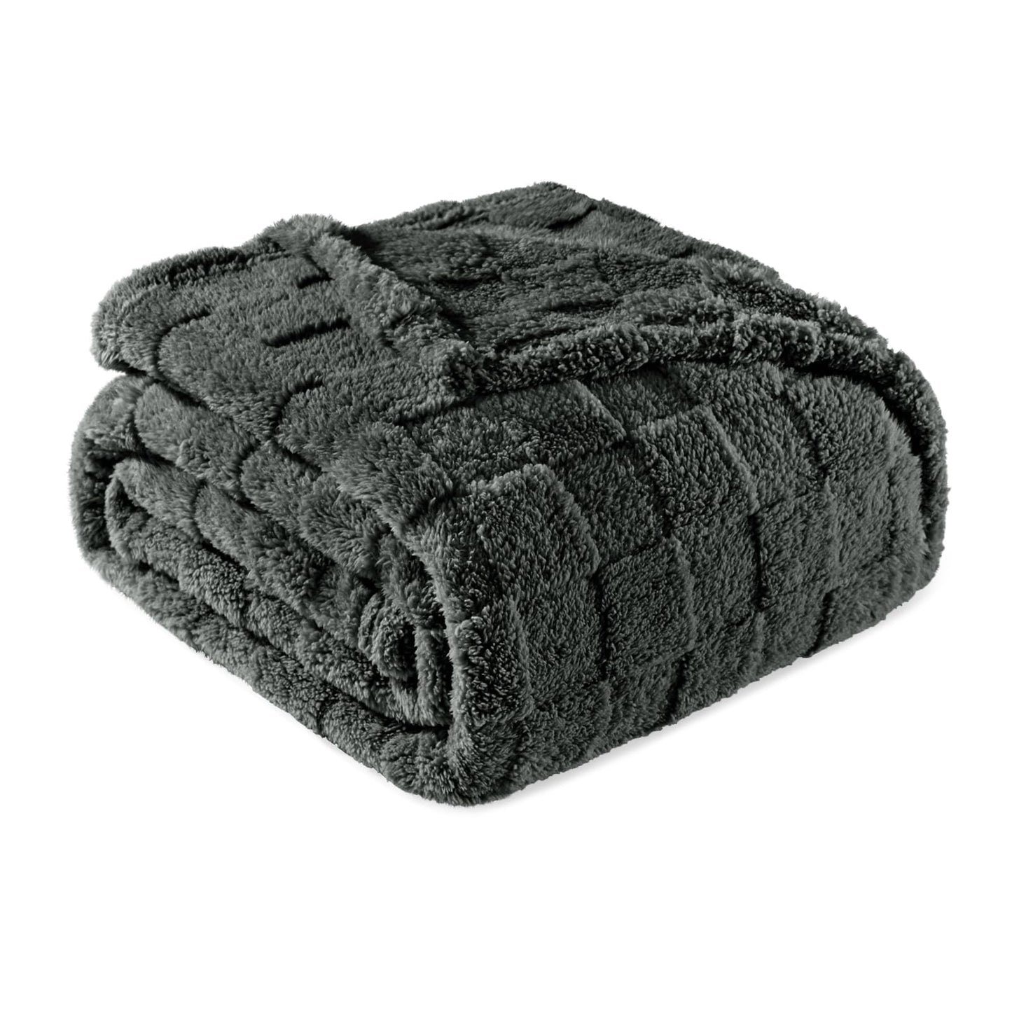 Exclusivo Mezcla Fleece Throw Blanket for Couch,Super Soft and Warm Lightweight Checkered Pattern Blankets for All Seasons, 50x60 Inches, Navy Blue
