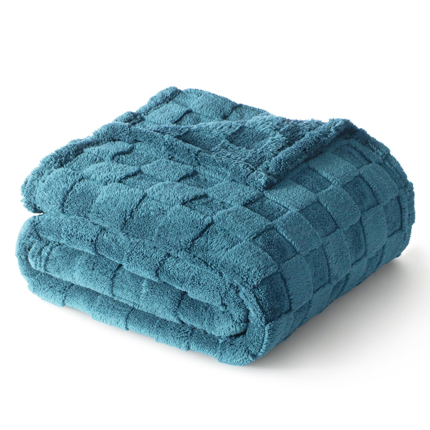 Exclusivo Mezcla Fleece Throw Blanket for Couch,Super Soft and Warm Lightweight Checkered Pattern Blankets for All Seasons, 50x60 Inches, Navy Blue