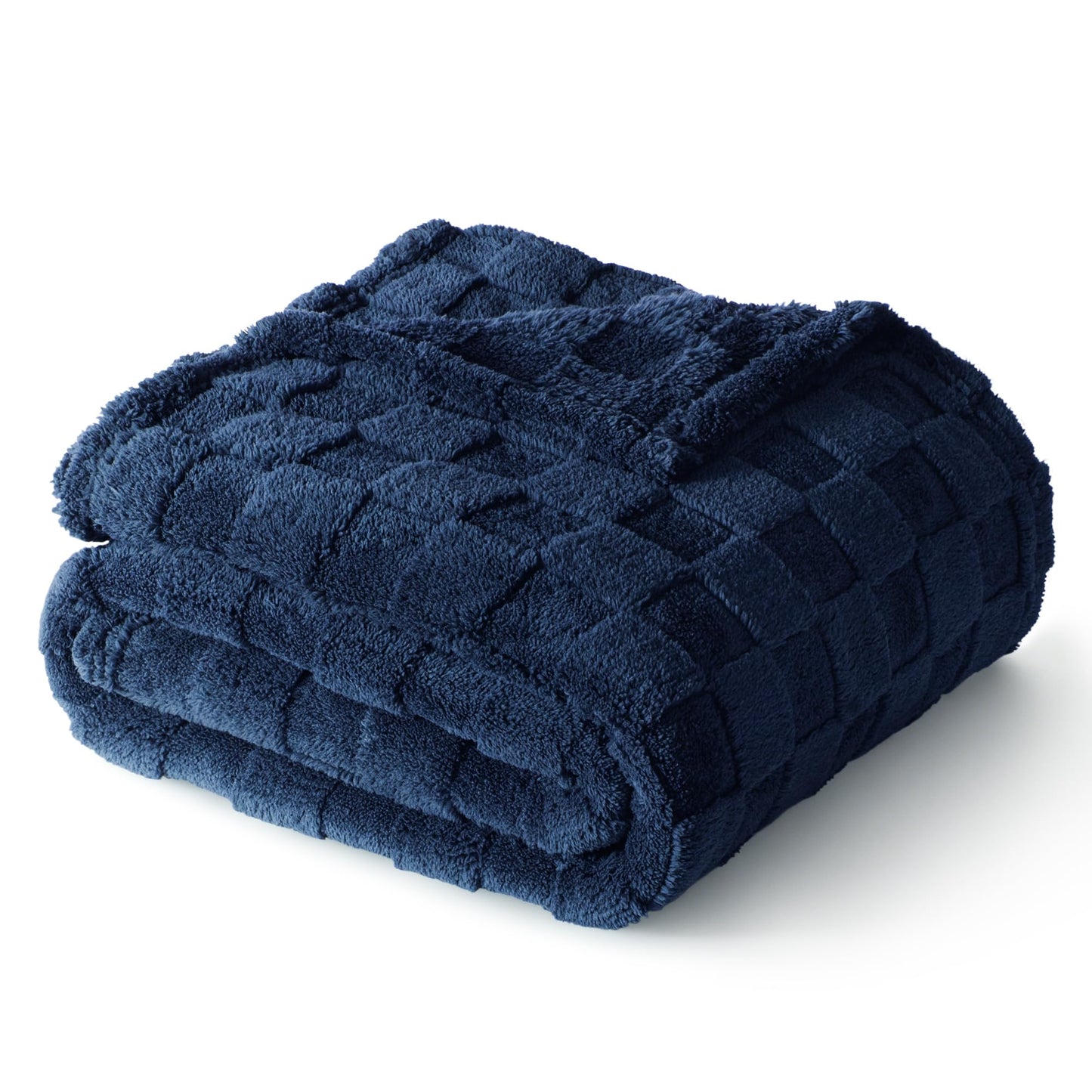 Exclusivo Mezcla Fleece Throw Blanket for Couch,Super Soft and Warm Lightweight Checkered Pattern Blankets for All Seasons, 50x60 Inches, Navy Blue