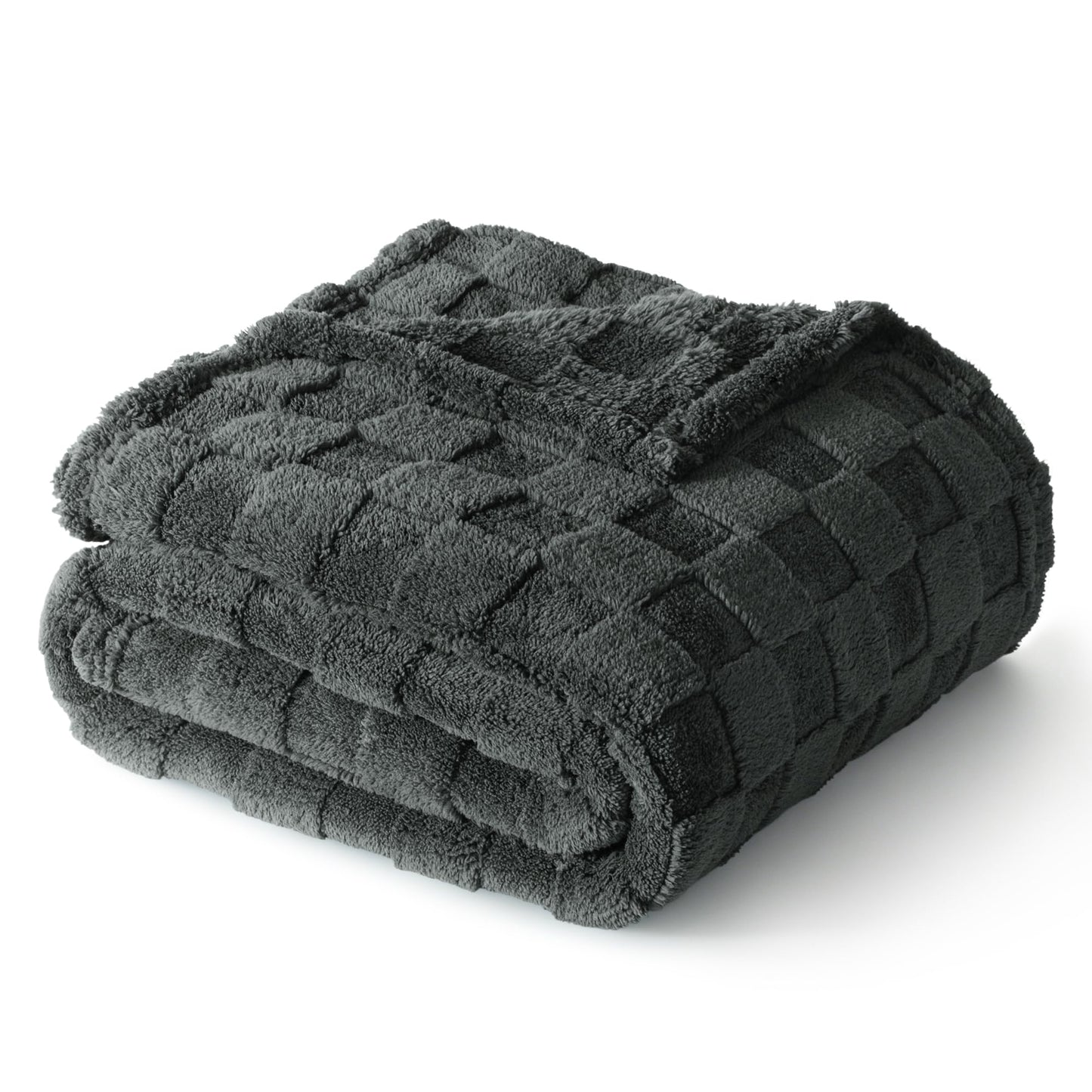 Exclusivo Mezcla Fleece Throw Blanket for Couch,Super Soft and Warm Lightweight Checkered Pattern Blankets for All Seasons, 50x60 Inches, Navy Blue