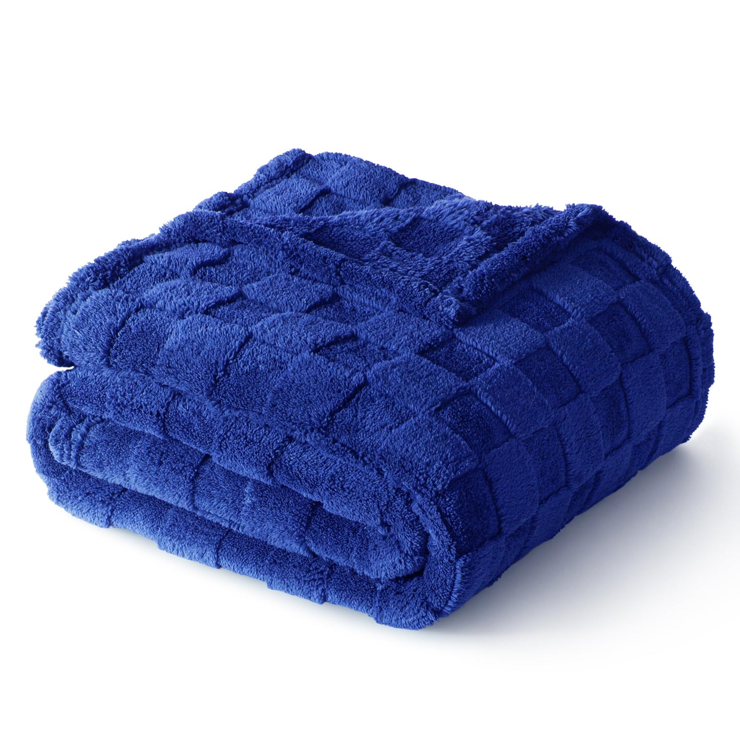 Exclusivo Mezcla Fleece Throw Blanket for Couch,Super Soft and Warm Lightweight Checkered Pattern Blankets for All Seasons, 50x60 Inches, Navy Blue