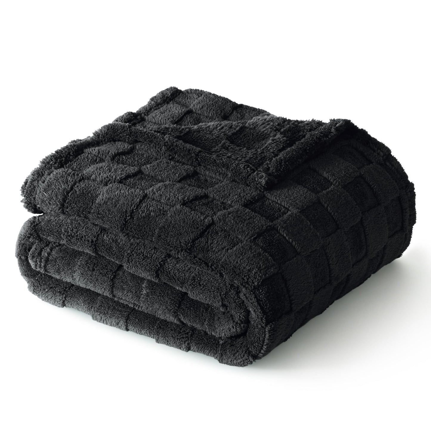 Exclusivo Mezcla Fleece Throw Blanket for Couch,Super Soft and Warm Lightweight Checkered Pattern Blankets for All Seasons, 50x60 Inches, Navy Blue